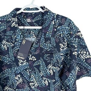 NEW VRST Resort Shirt Fern Foliage Hawaiian Mens L Navy Blue S/S Stretch $68